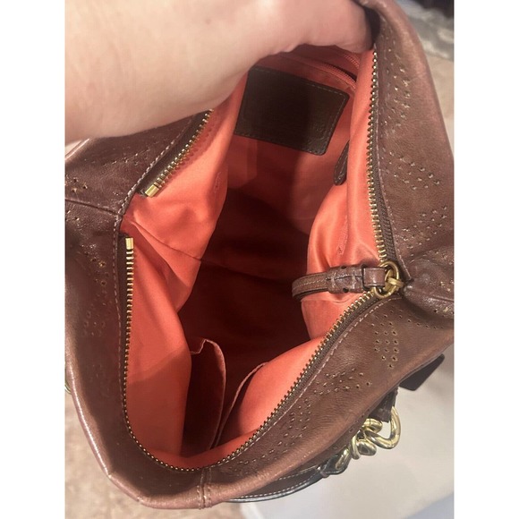 Coach Brooke Brown Perforated Leather Op Art Large Hobo Shoulder Bag 15003 - Picture 12 of 15